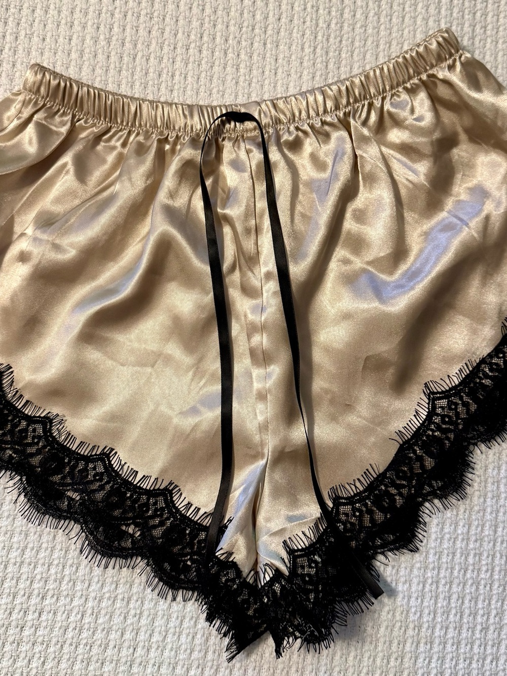 Champagne Shorts with Black Lace Trim